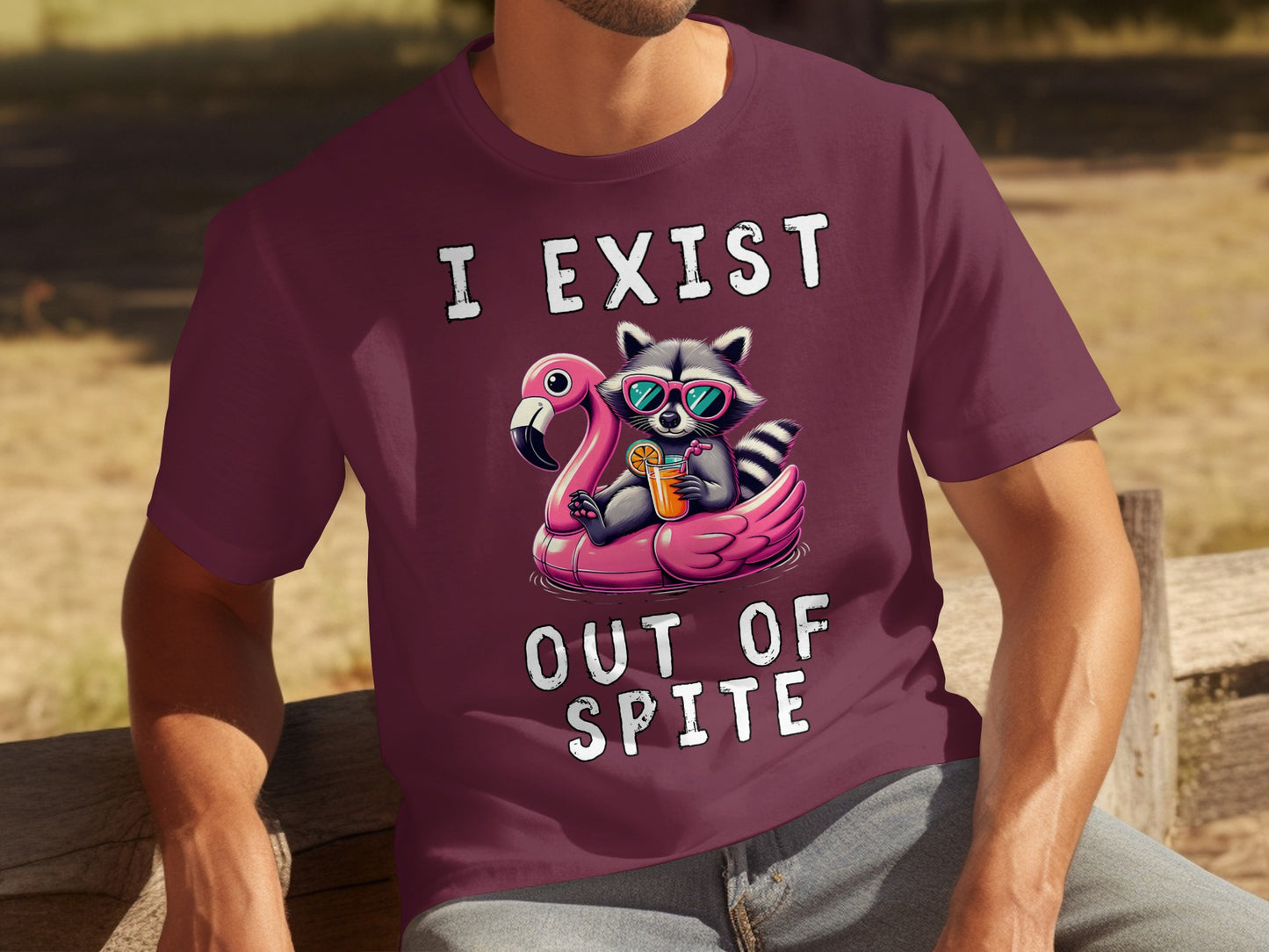 I Exist Out Of Spite Flamingo Raccoon T-Shirt