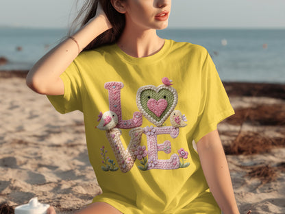 Cute Love Design Yellow Beachwear T-shirt