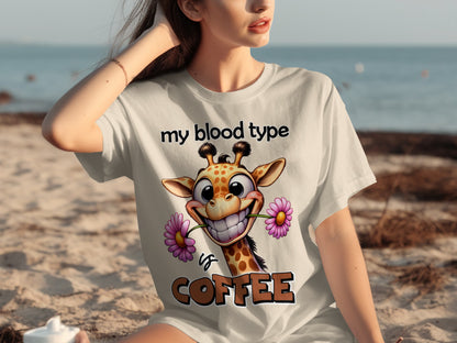 My Blood Type Is Coffee Humorous Giraffe T-shirt