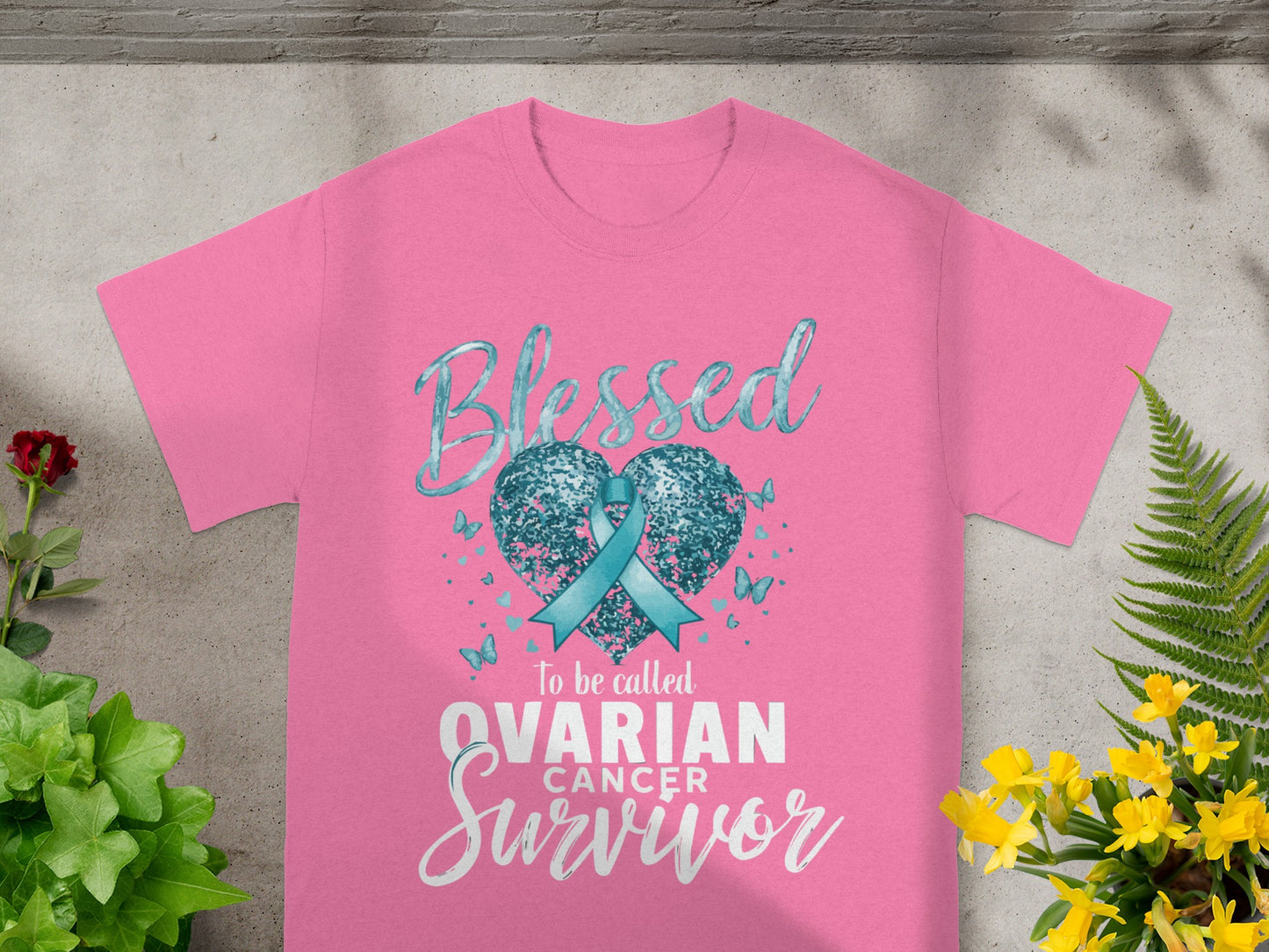 Blessed Ovarian Cancer Survivor Pink T-Shirt