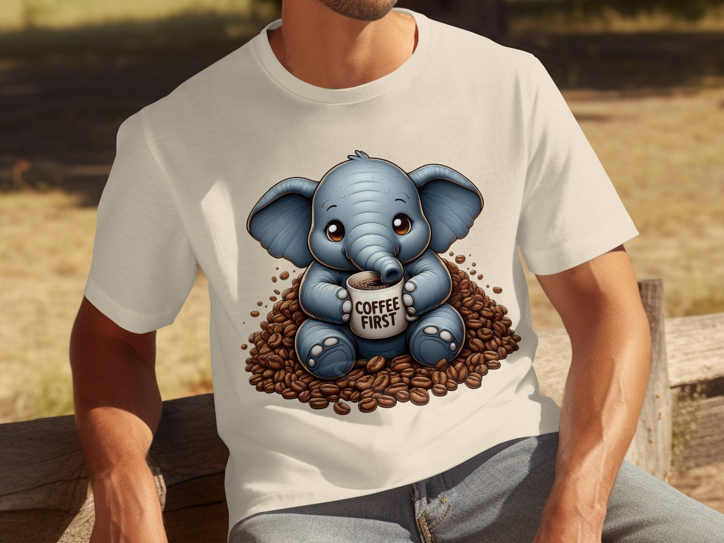 Adorable Coffee First Elephant Art T-Shirt