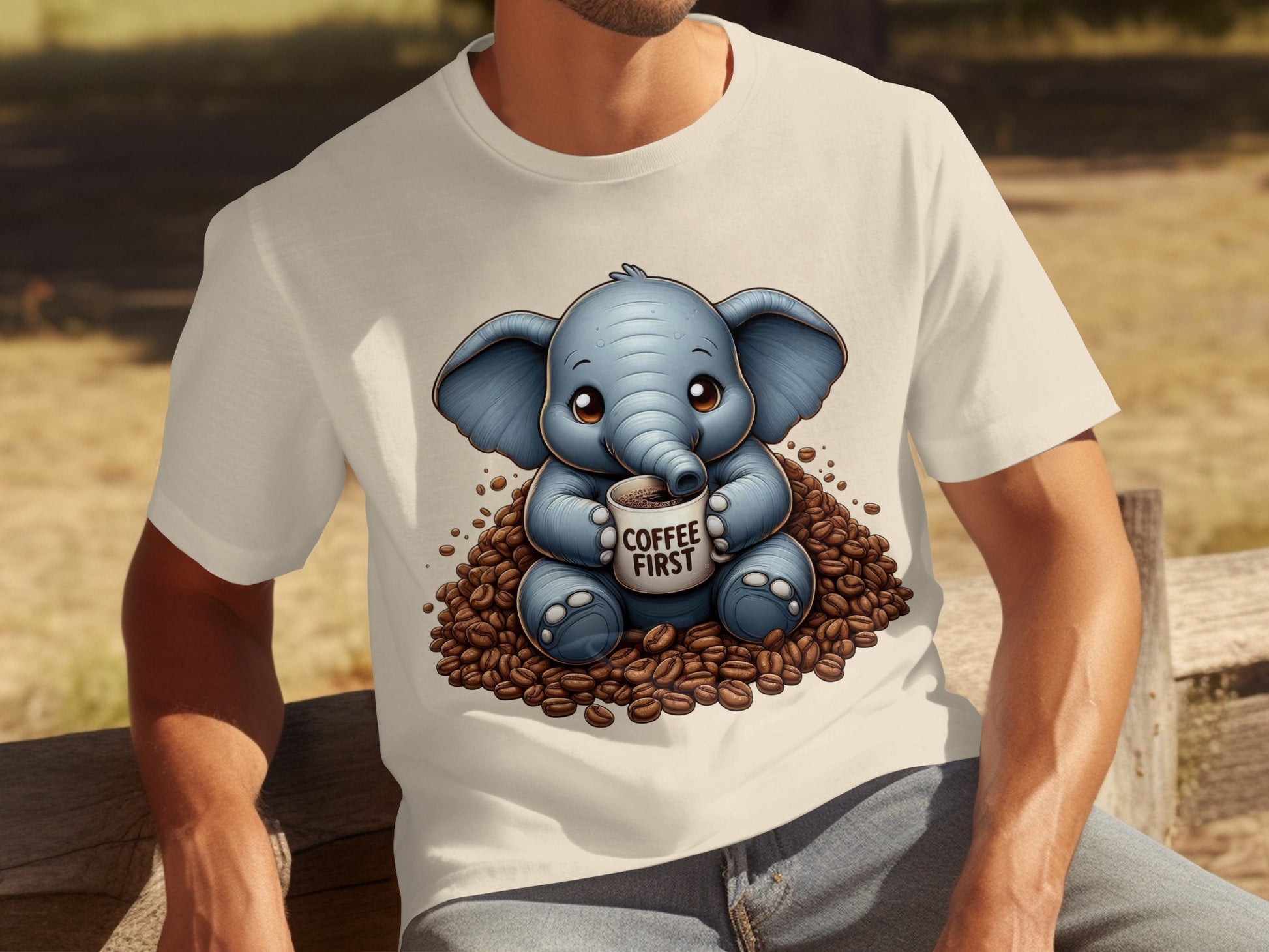 Adorable Coffee First Elephant Art T-Shirt