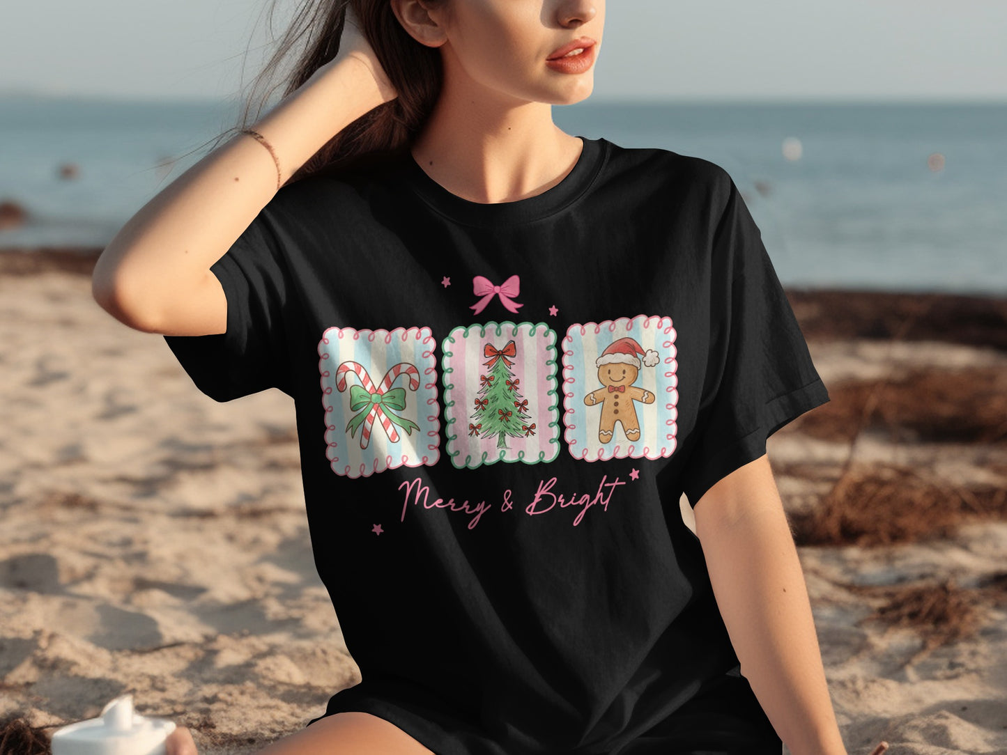 Merry and Bright Christmas T-shirt with Holiday Icons