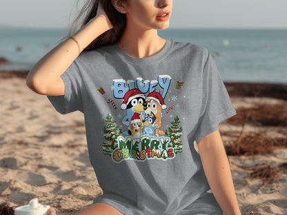 Bluey Merry Christmas Design Graphic T-Shirt