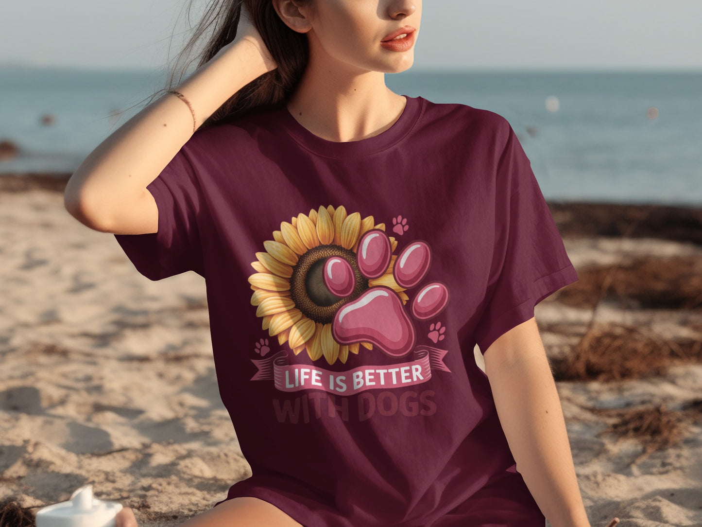 Life is Better with Dogs Sunflower Paw Print T-shirt