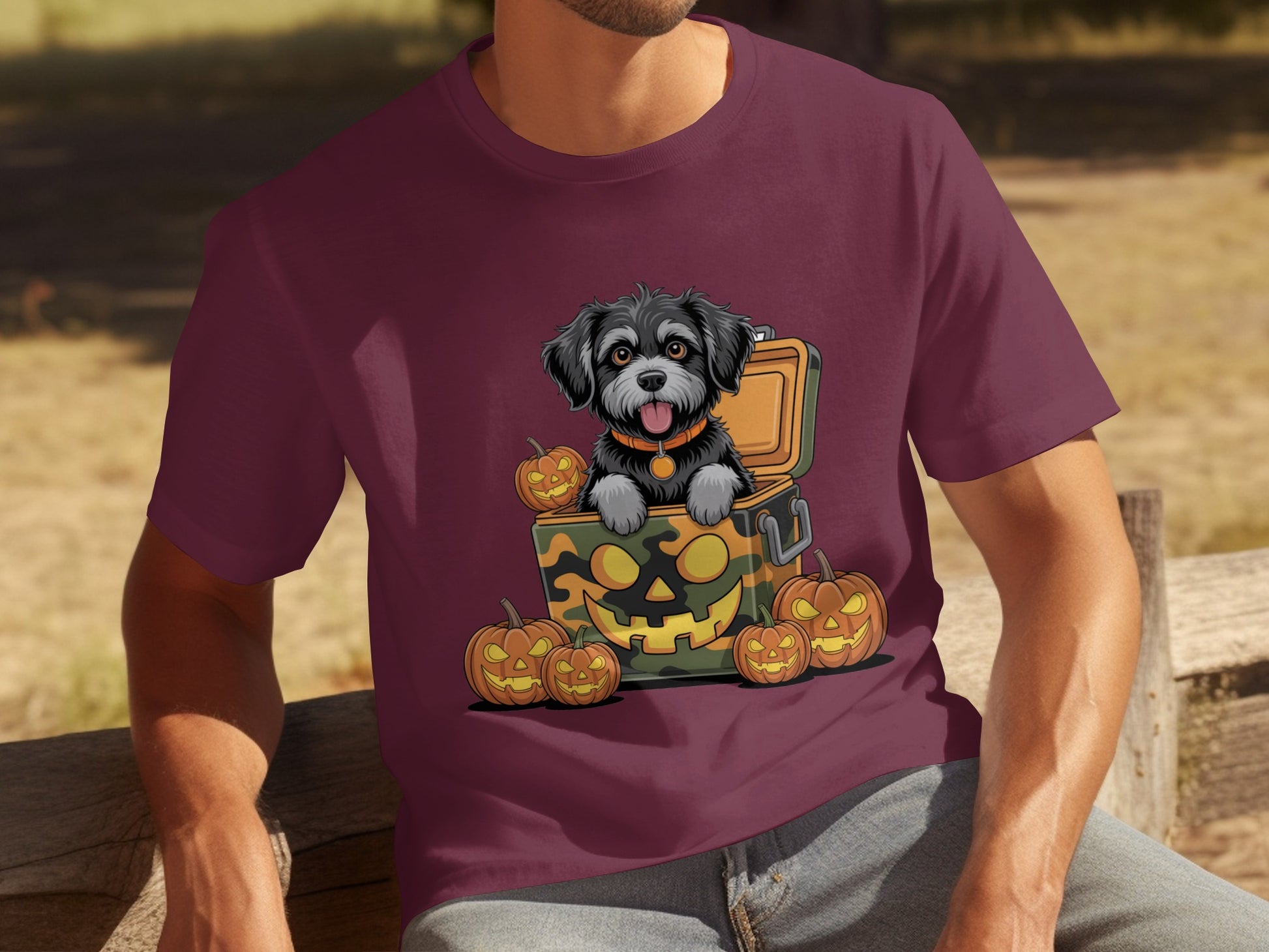 Halloween Dog with Pumpkin Design T-Shirt for Fall