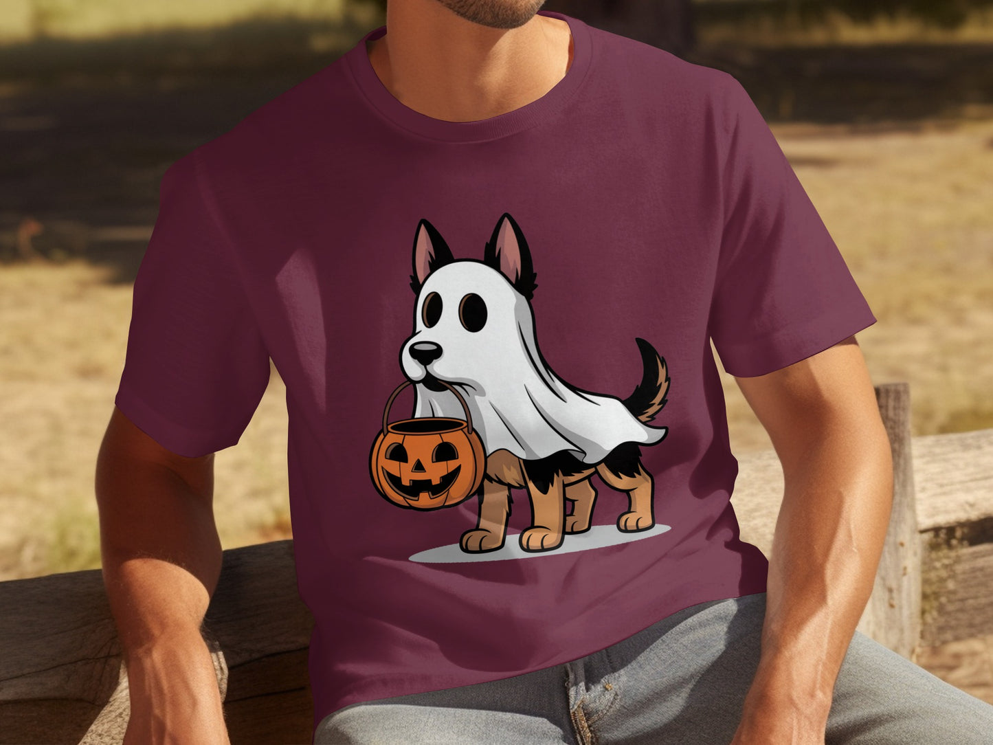 Cute Halloween Dog Ghost Holding Pumpkin T-Shirt