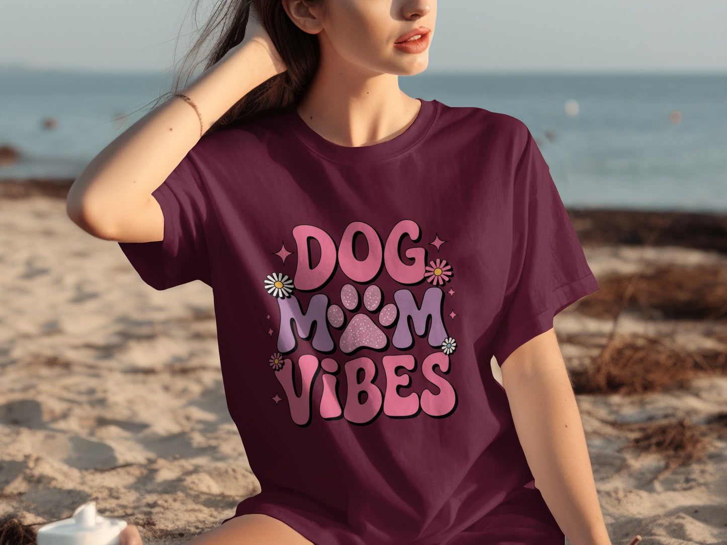 Dog Mom Vibes Graphic Print Casual Tee