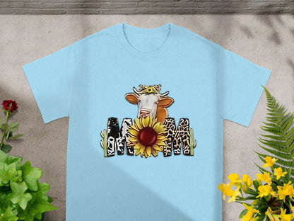 Cute Cow Sunflower MOM Graphic Tee Shirt
