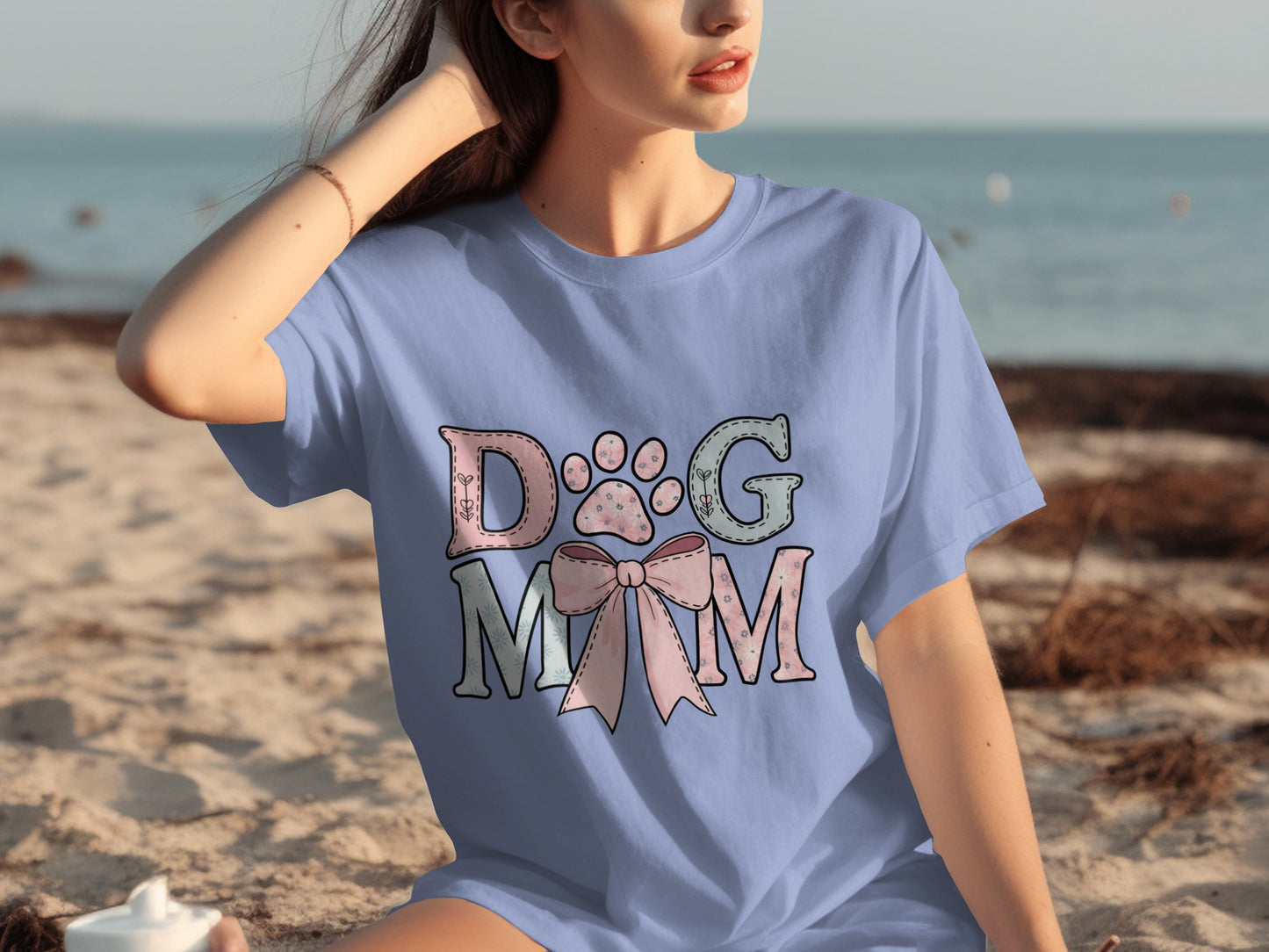 Cute Dog Mom Shirt with Bow and Paw Print Design