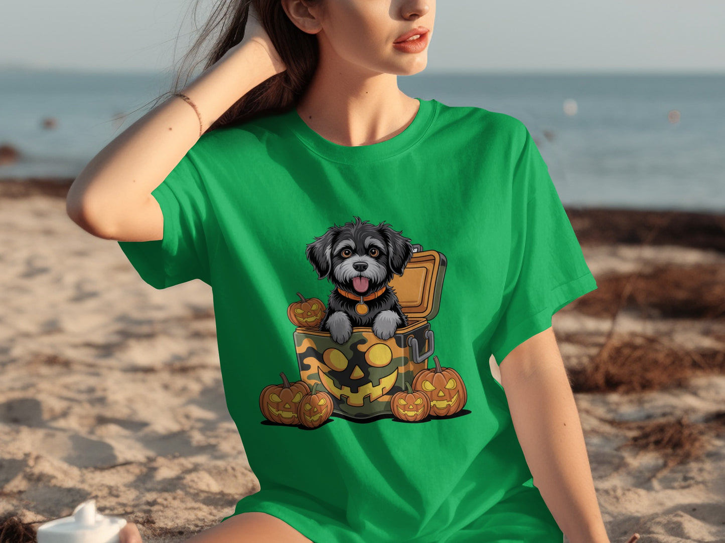 Halloween Dog and Pumpkins Graphic Tee Shirt