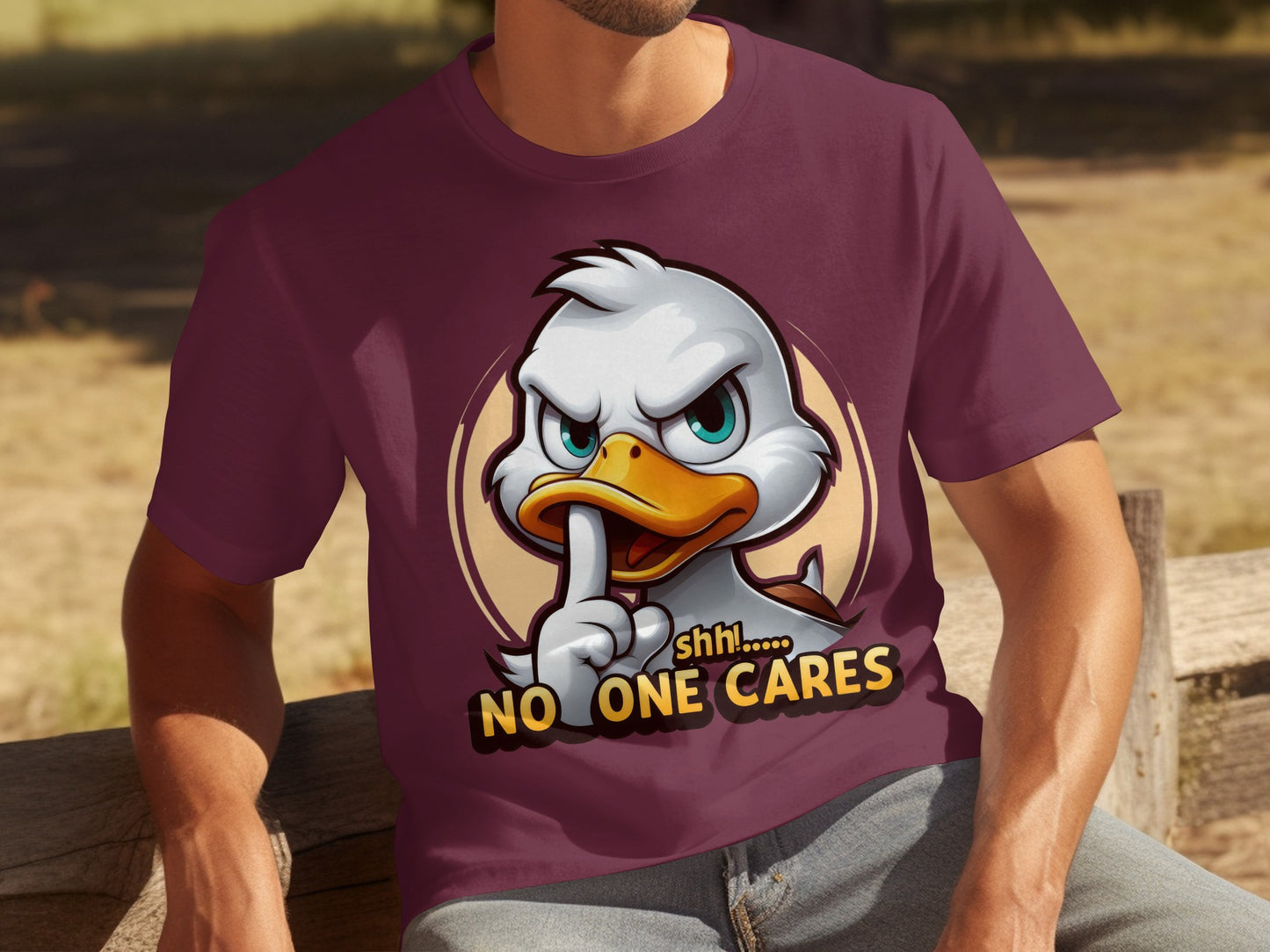 Shh No One Cares Angry Duck Graphic T-shirt