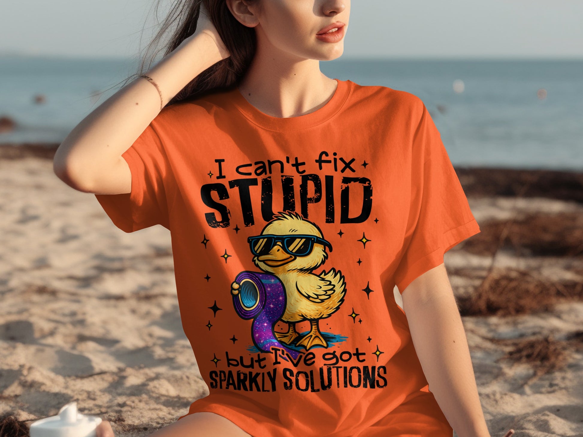I Can't Fix Stupid Duck Sparkly Solutions Graphic T-Shirt