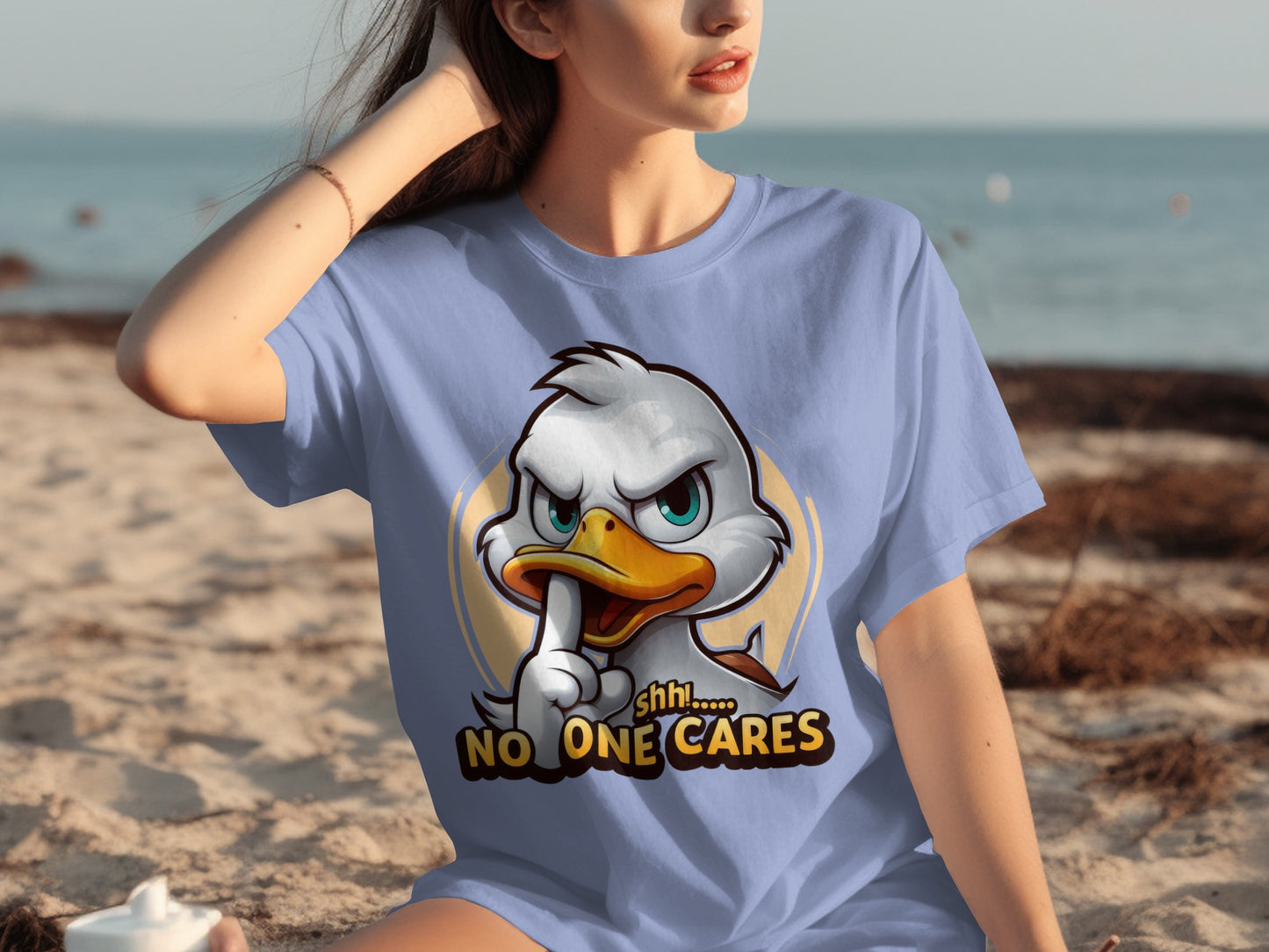 Shhh No One Cares Funny Duck Graphic T-Shirt