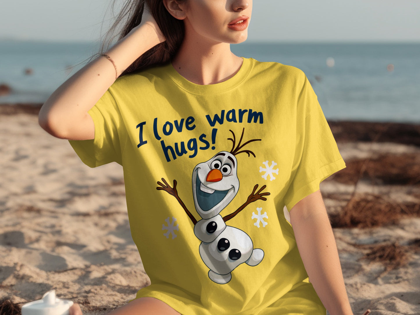 I Love Warm Hugs Graphic Yellow T-shirt for Fun Wear