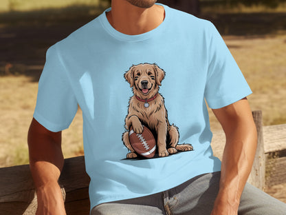 Adorable Golden Retriever with Football T-shirt