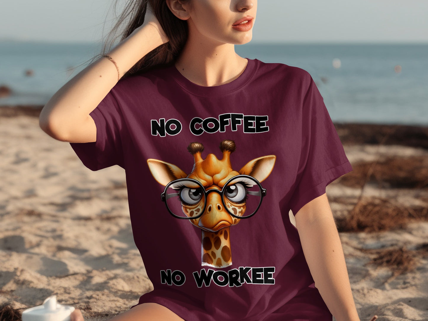 Funny Giraffe No Coffee No Workee Graphic T-shirt