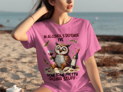Funny Owl Drinking In Alcohol's Defense T-Shirt