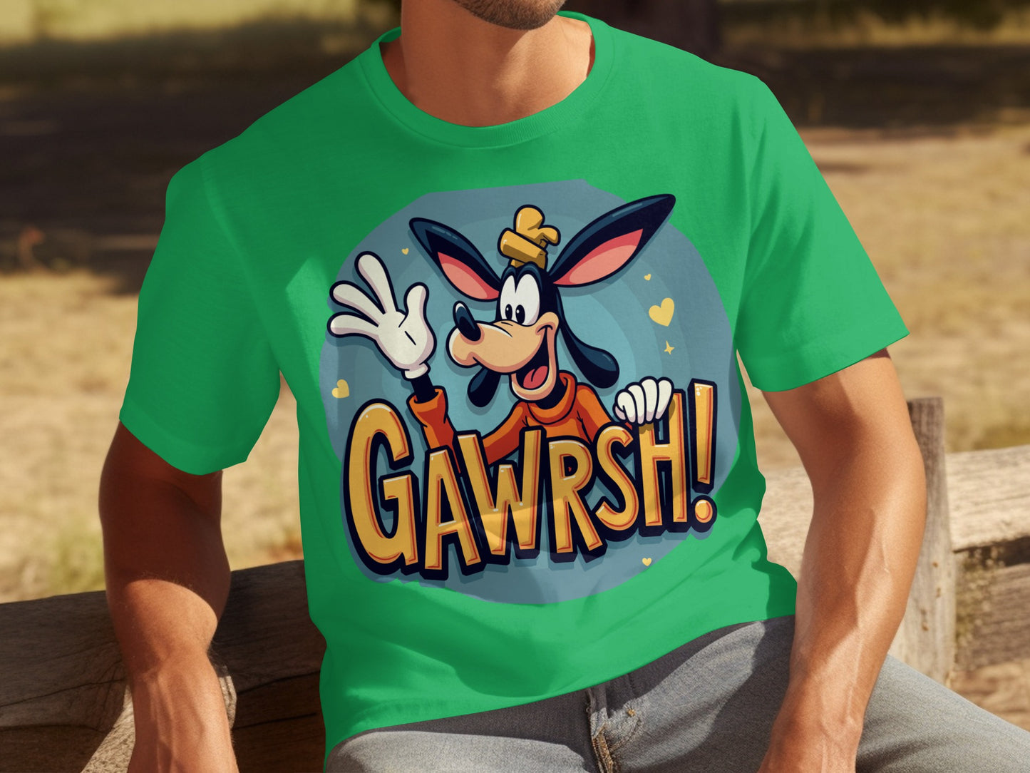 Gawrsh! Cartoon Character on Green T-Shirt Design