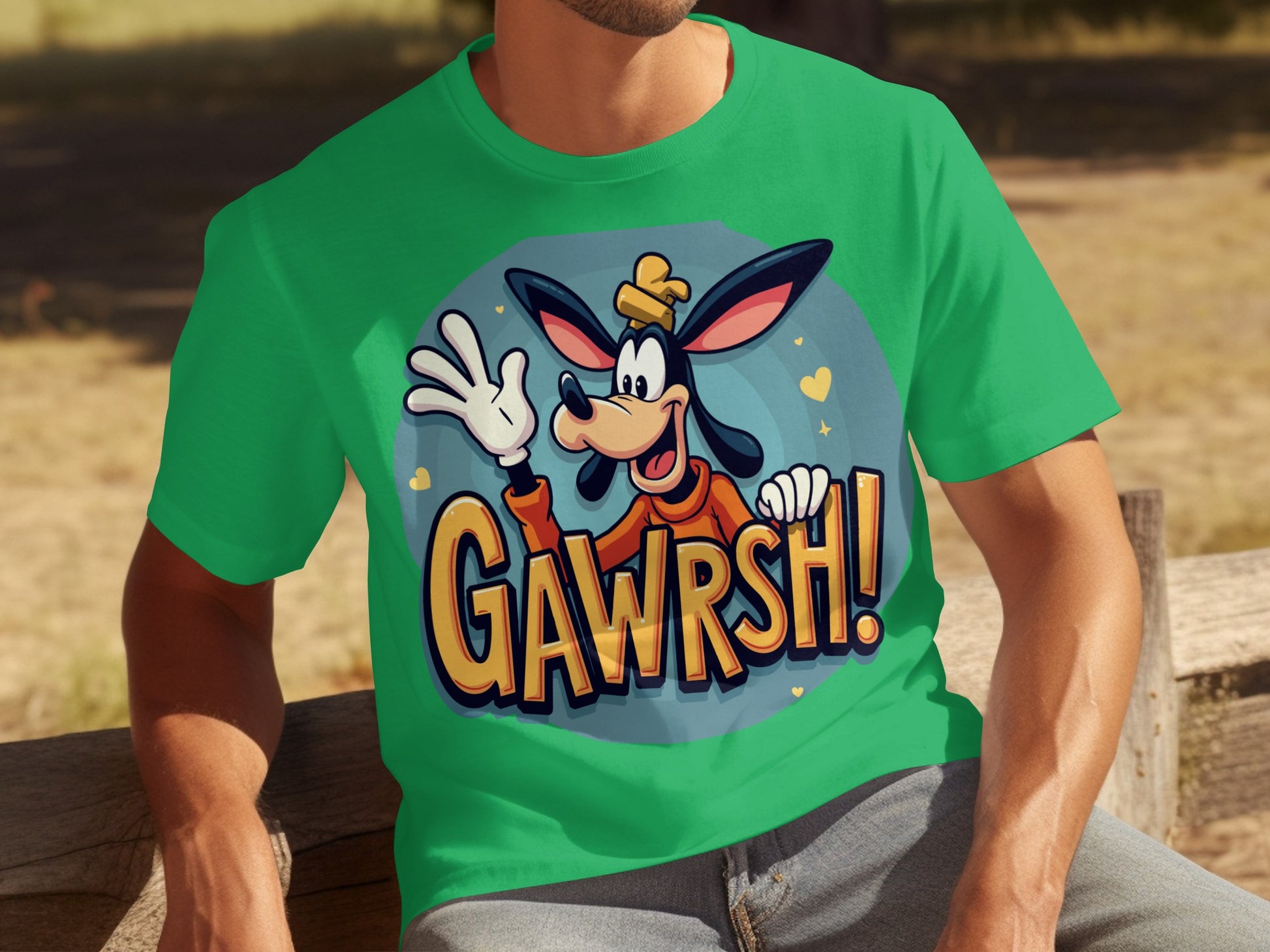 Gawrsh! Cartoon Character on Green T-Shirt Design