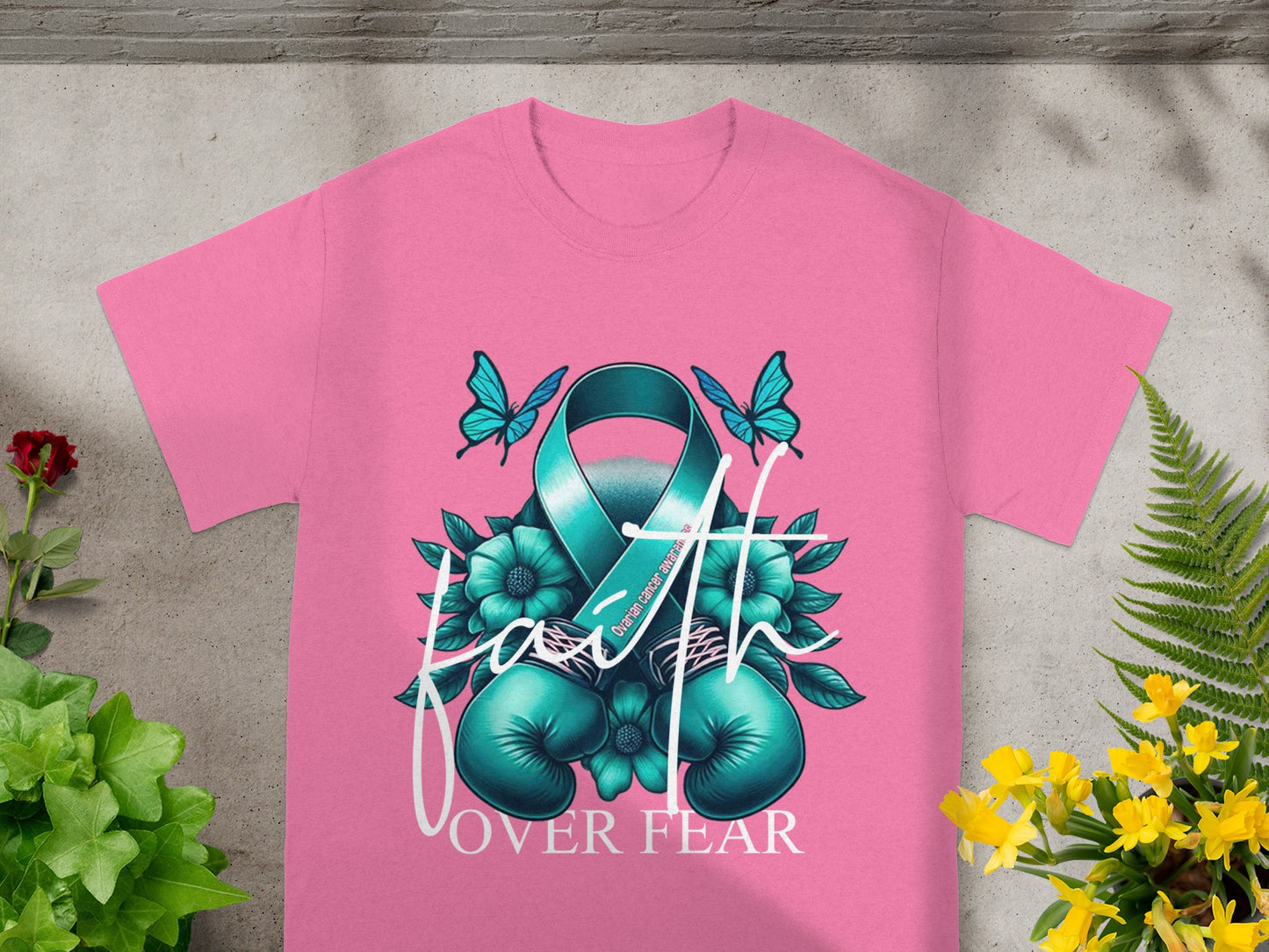 Faith Over Fear Teal Ribbon and Butterflies T-shirt
