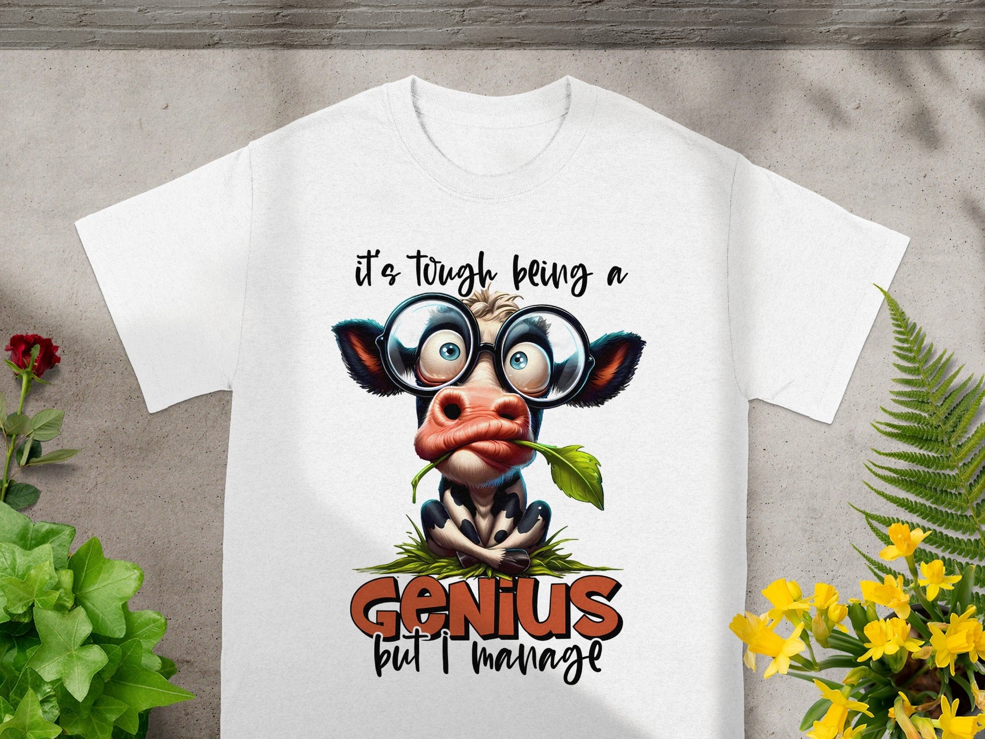 Funny Cow Wearing Glasses Genius Shirt T-shirt