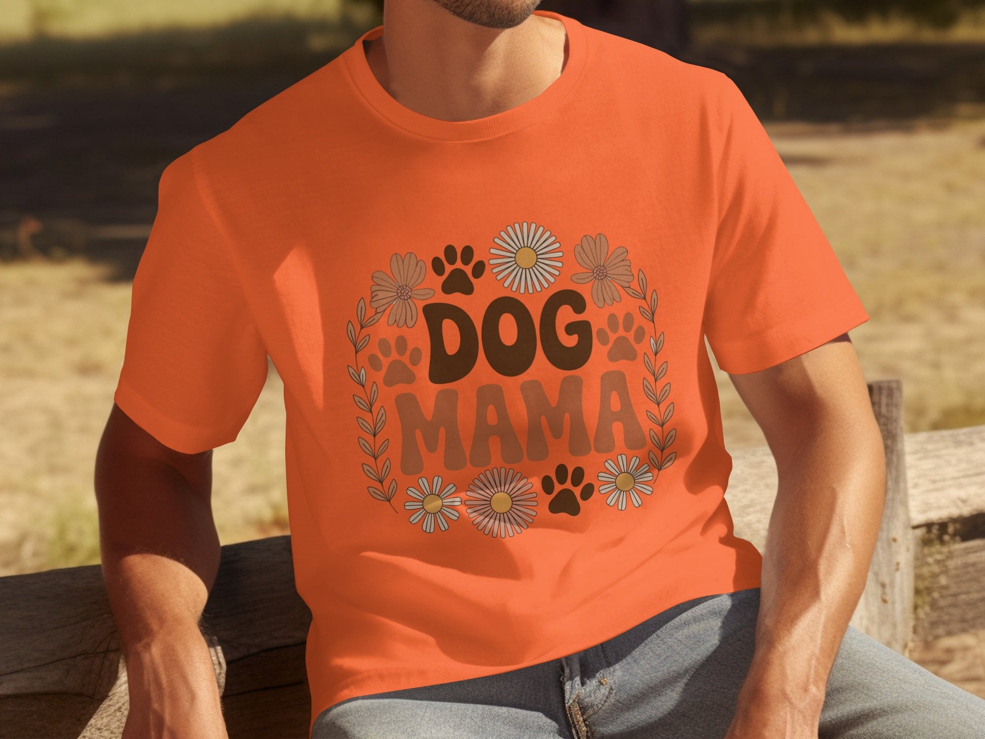 Dog Mama Graphic Tee with Floral and Paw Design