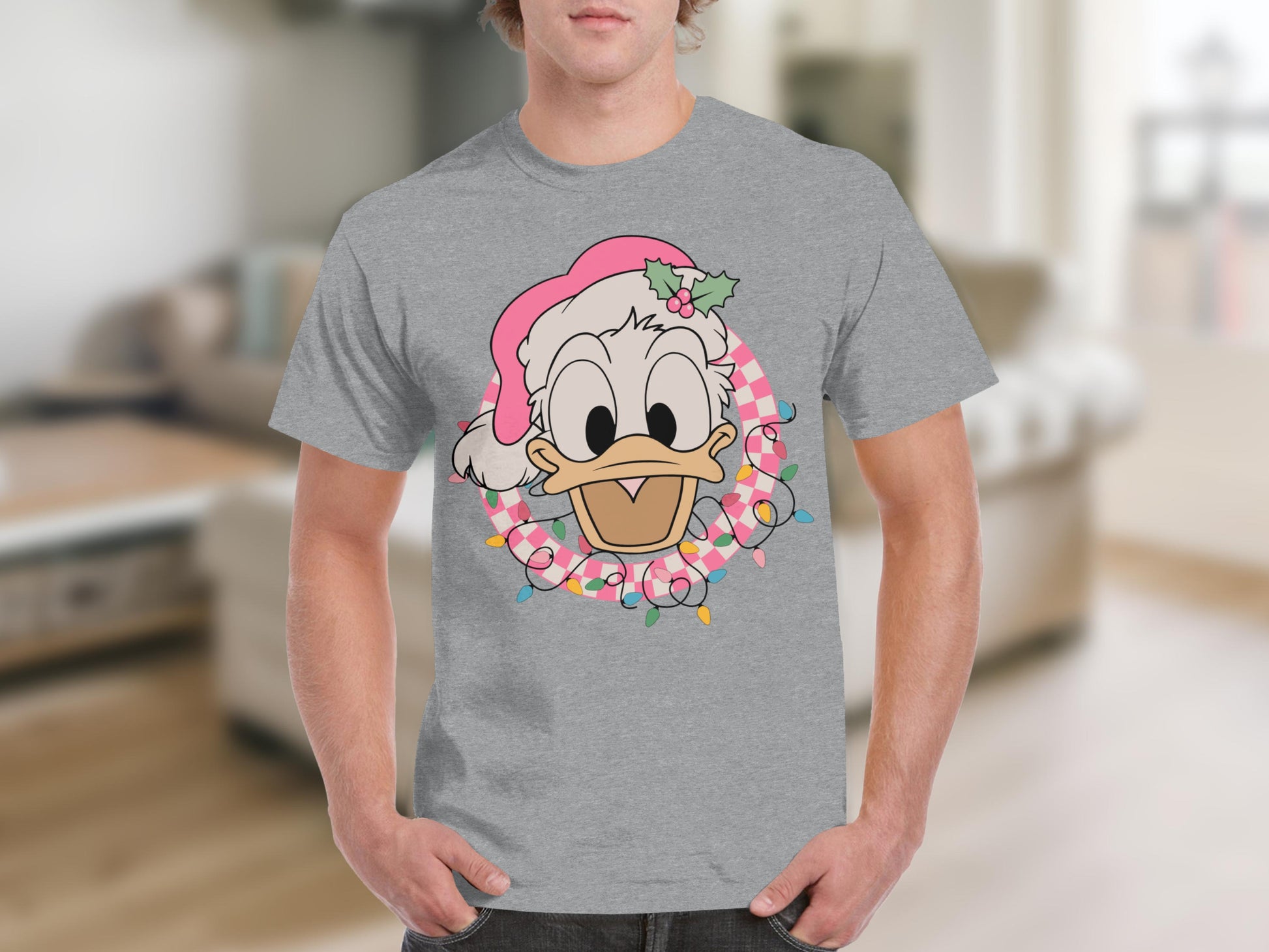 Festive Duck Character with Santa Hat Graphic T-shirt