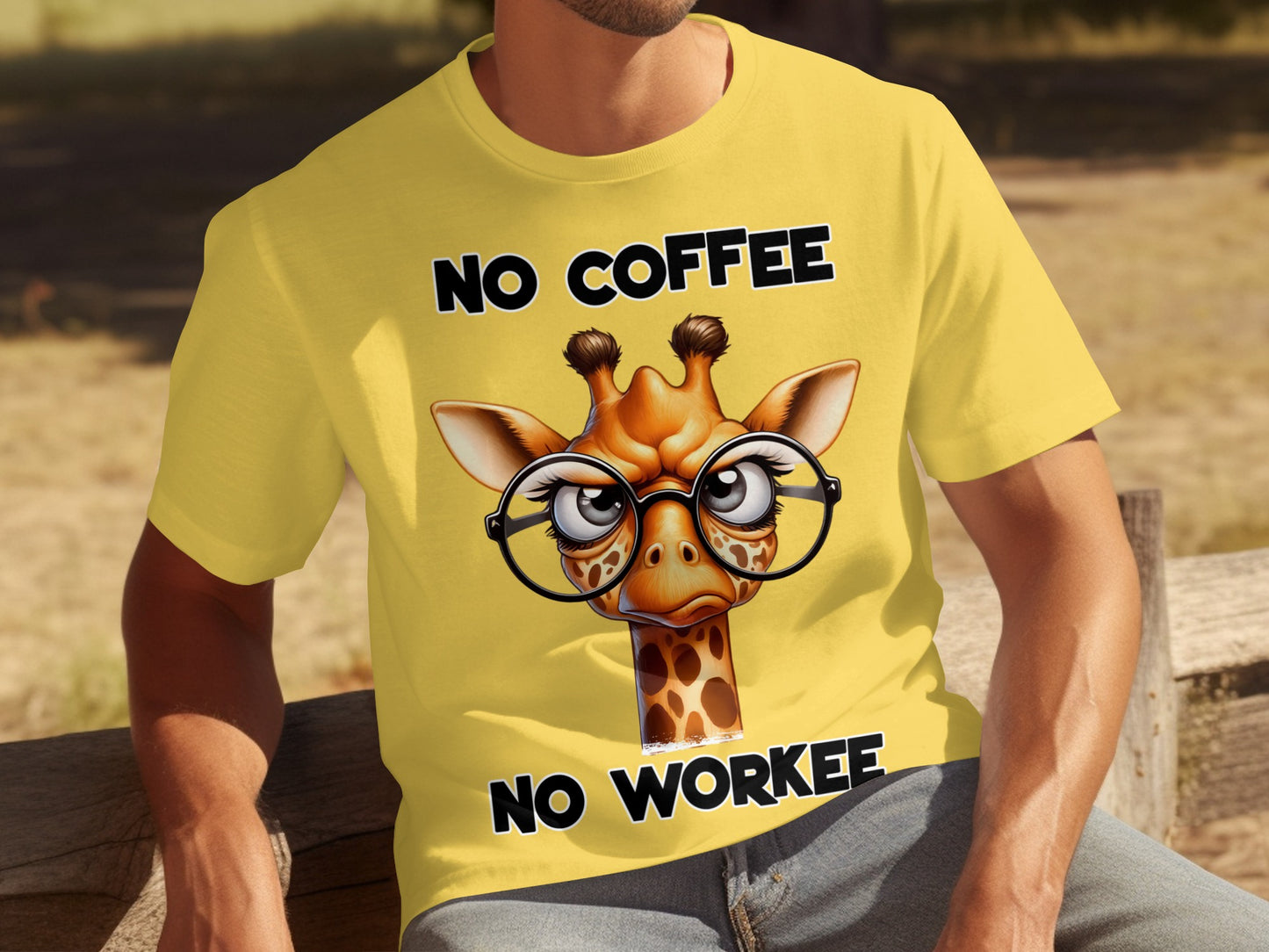 No Coffee No Workee Funny Giraffe Print T-Shirt