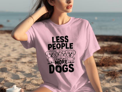 Less People More Dogs Cute and Fun Printed T-shirt