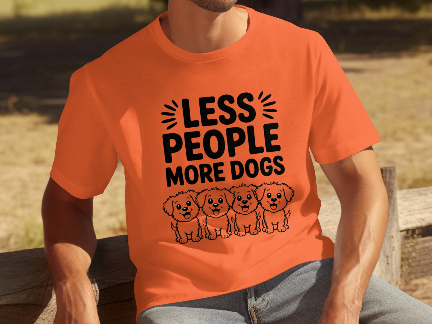 Less People More Dogs Funny Orange Graphic T-Shirt
