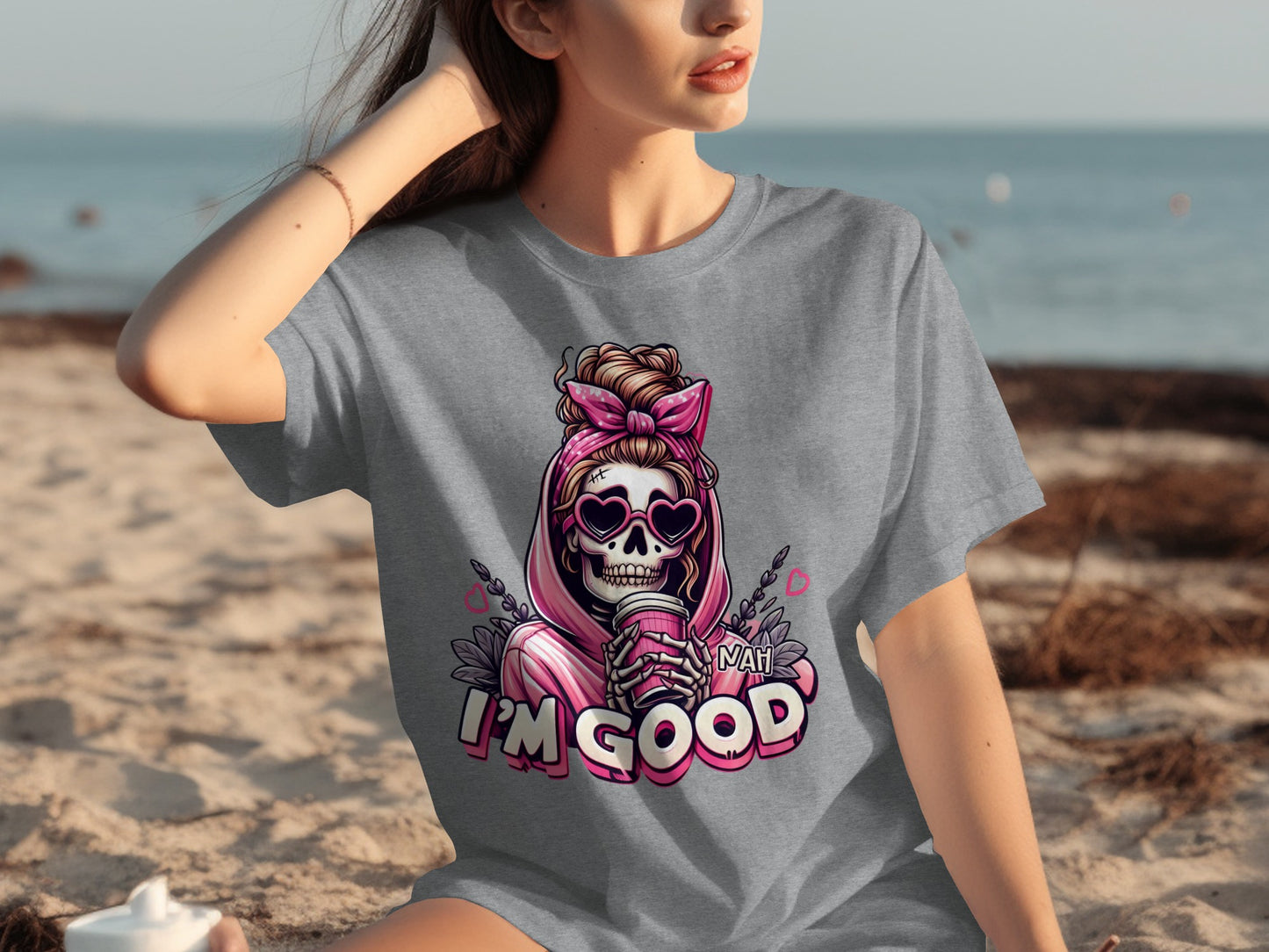 I'm Good Nah Skull with Heart Glasses T-shirt