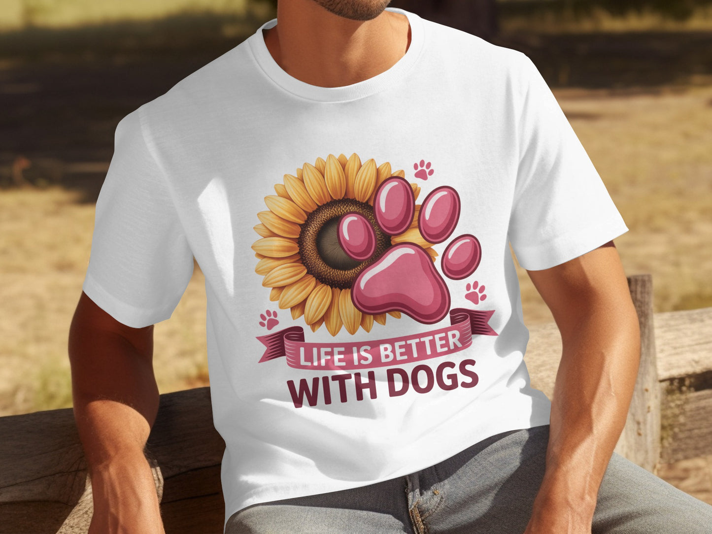 Life Is Better With Dogs T-Shirt with Sunflower Design