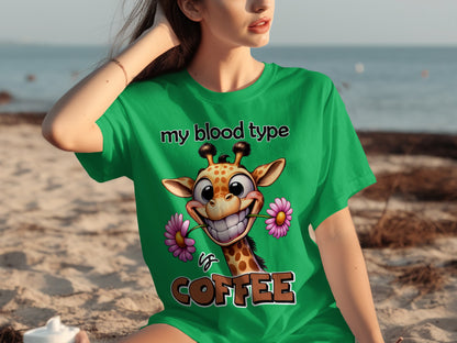 My Blood Type Is Coffee Funny Giraffe T-Shirt