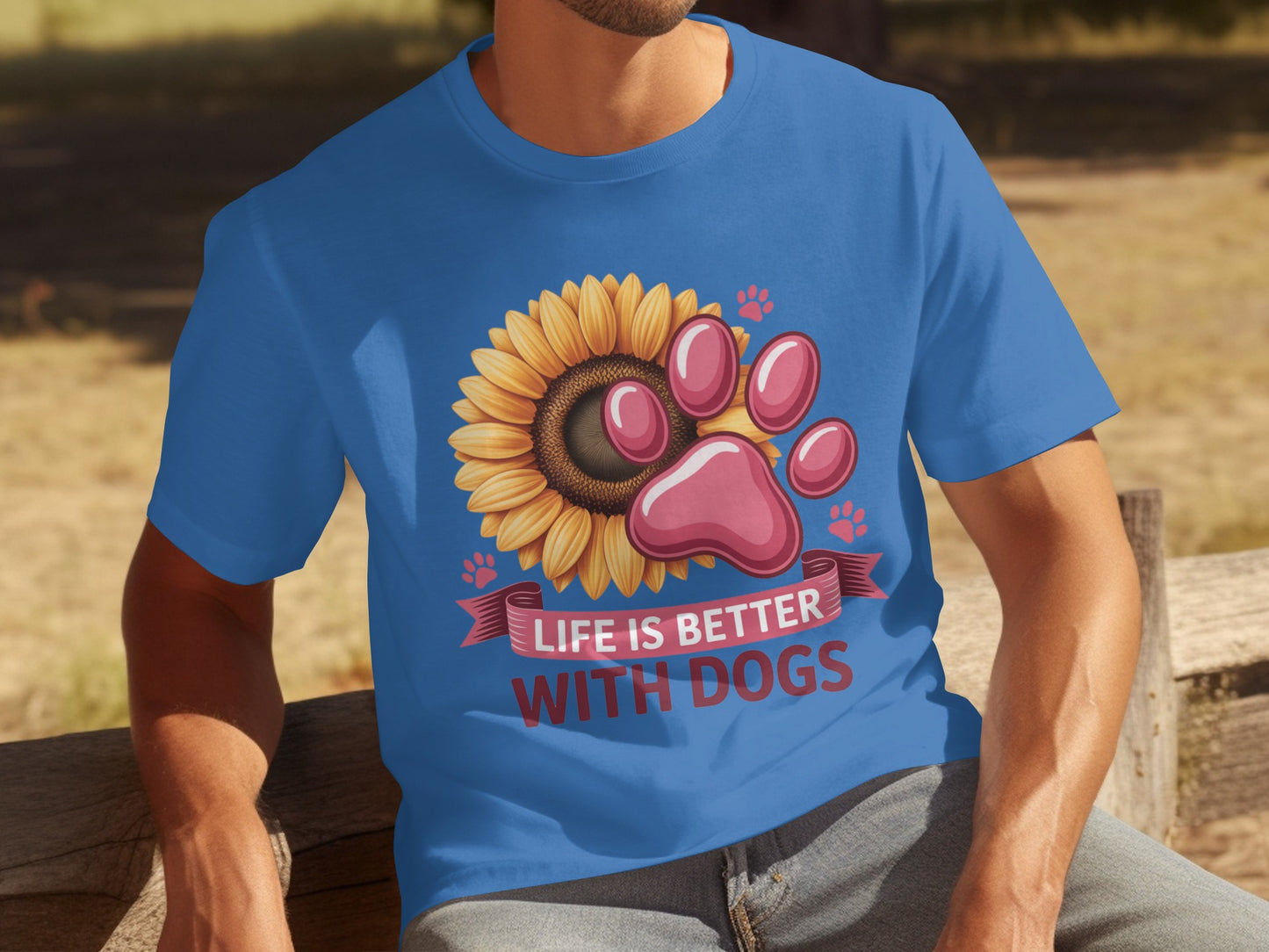 Life is Better with Dogs Sunflower Paw T-Shirt