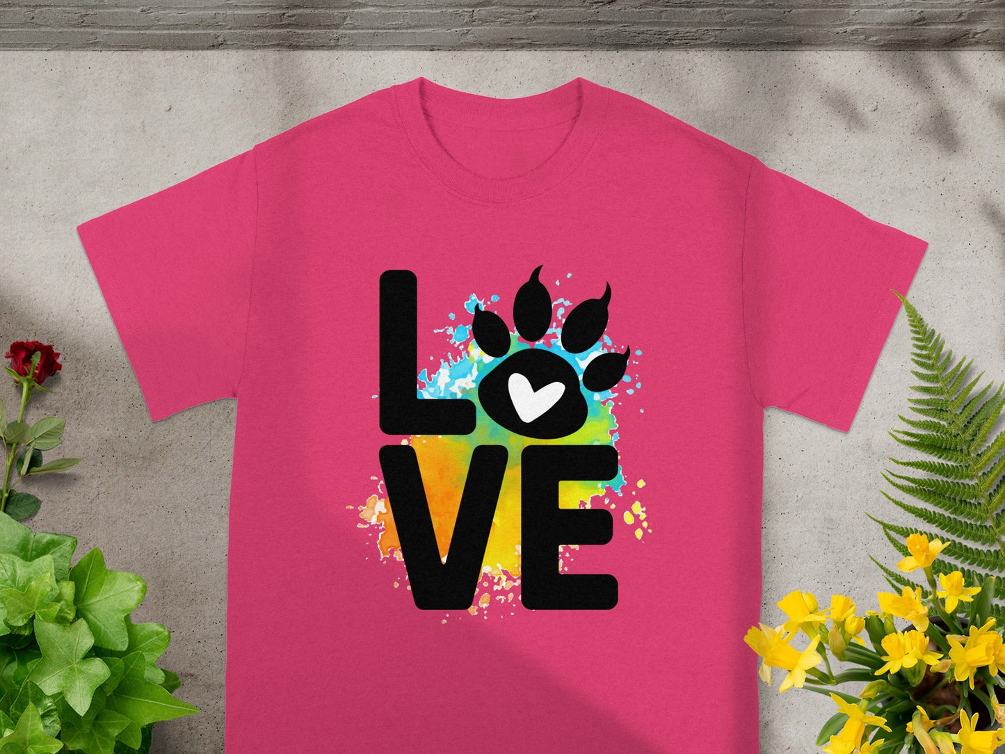 Colorful Love Paw Print Design T-Shirt for Animal Lovers