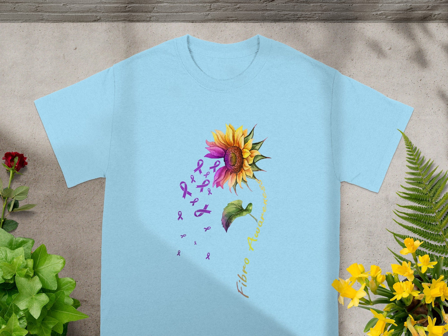 Fibro Awareness Sunflower Purple Ribbons T-shirt