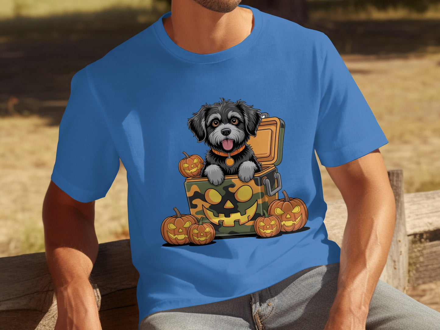 Halloween Dog and Pumpkin Design Men's T-shirt
