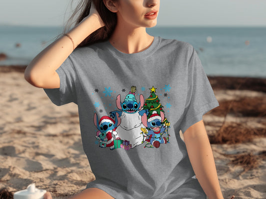 Cute Festive Stitch Christmas Graphic Design T-shirt