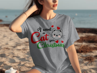 I Want A Cat For Christmas Cute Kitty Cat Shirt
