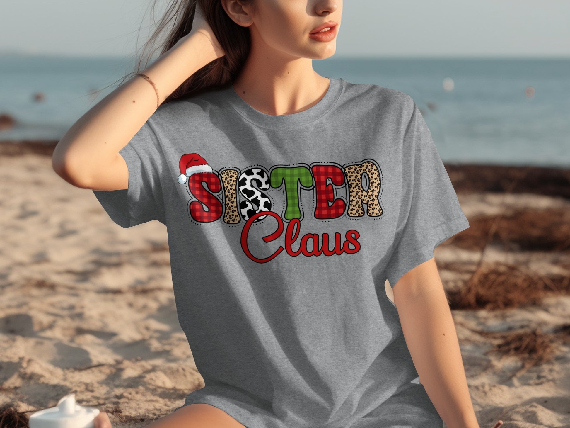 Festive Sister Claus Letter Graphic Design Shirt