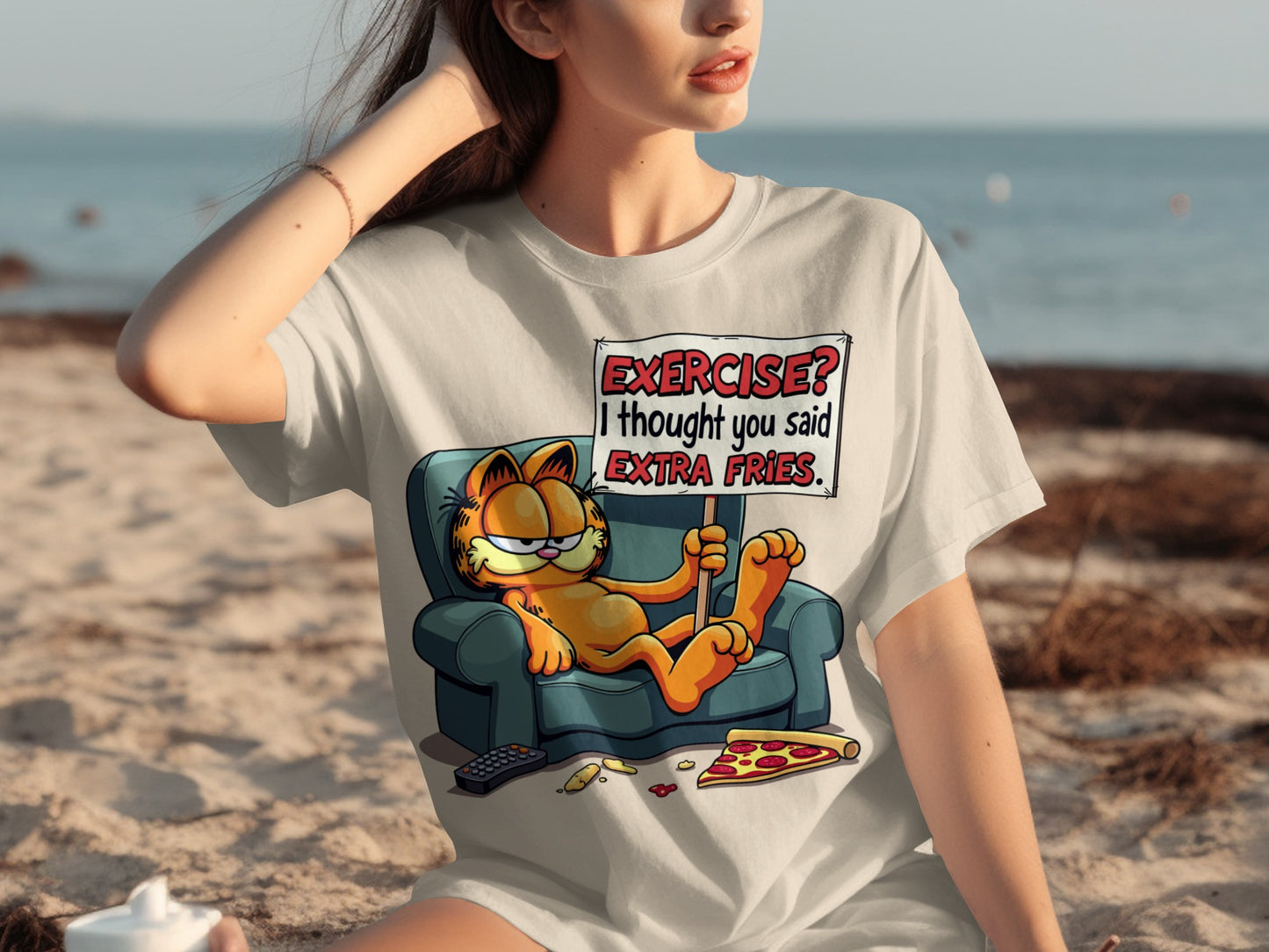 Garfield Exercise Extra Fries Funny Graphic T-shirt