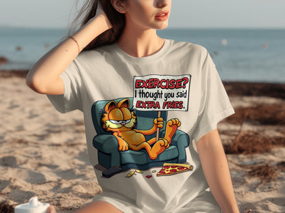 Garfield Exercise Extra Fries Funny Graphic T-shirt