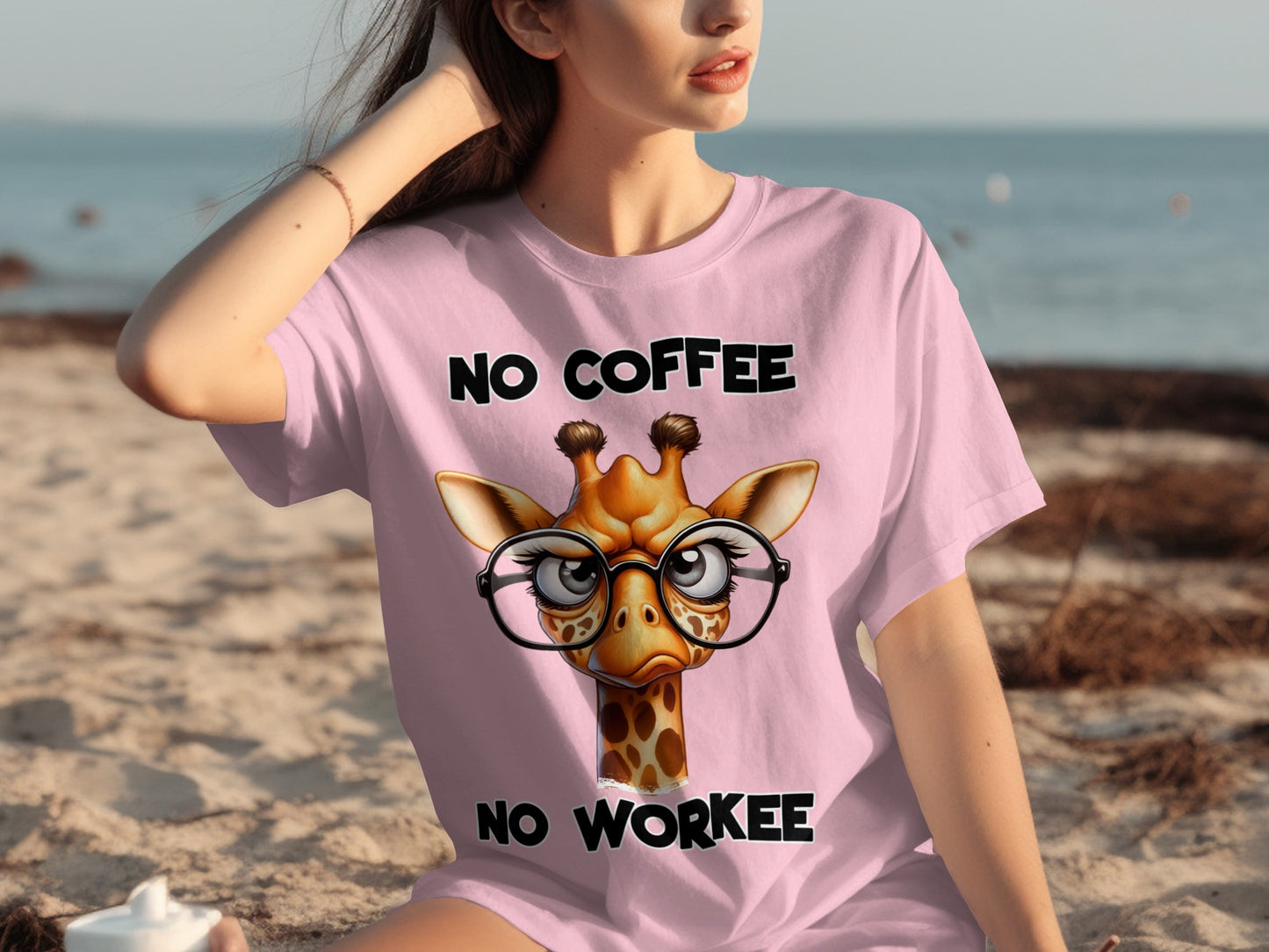 No Coffee No Workee Funny Giraffe Graphic T-shirt