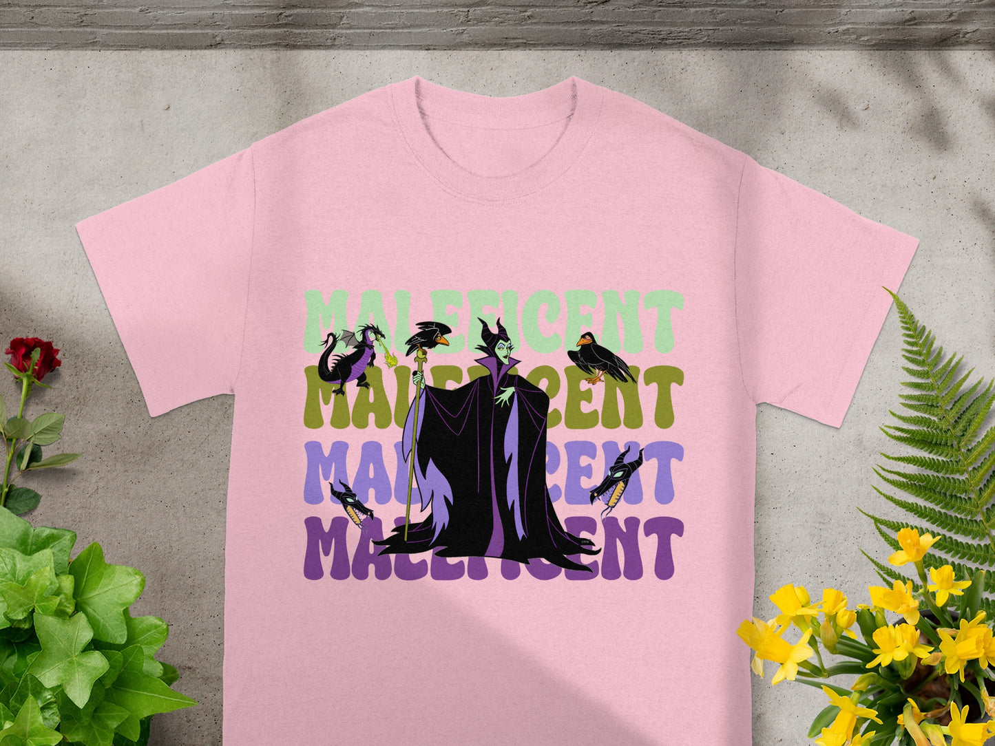Pink t-shirt with Maleficent graphic and "Maleficent" text.