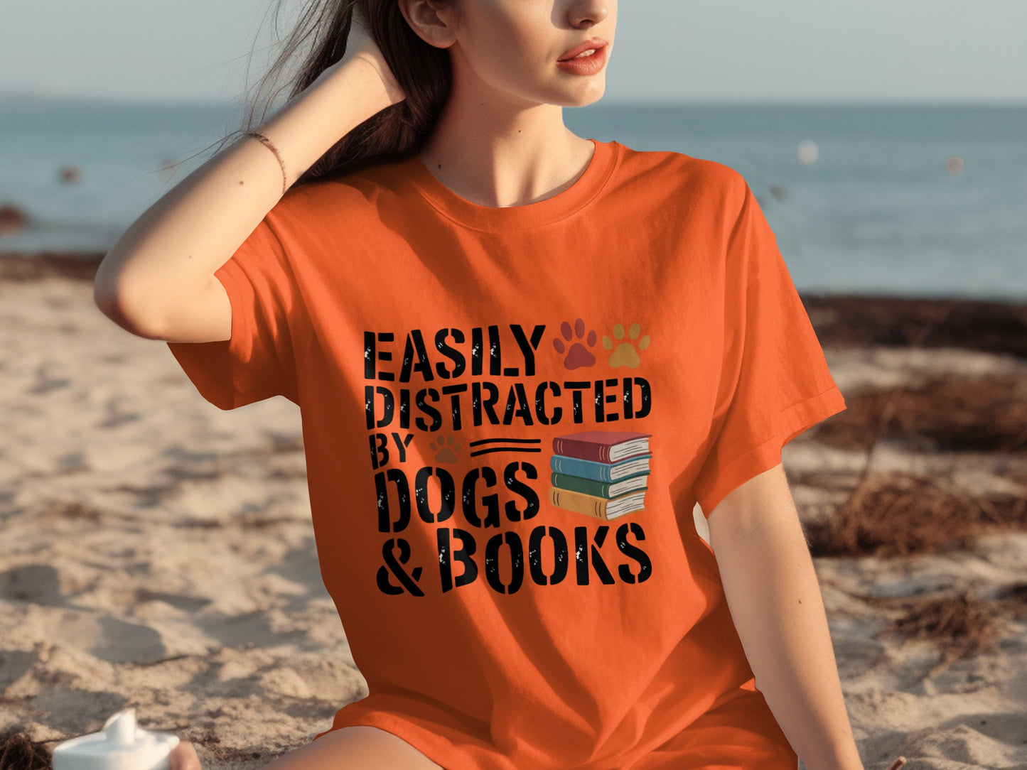 Easily Distracted By Dogs And Books Funny Shirt