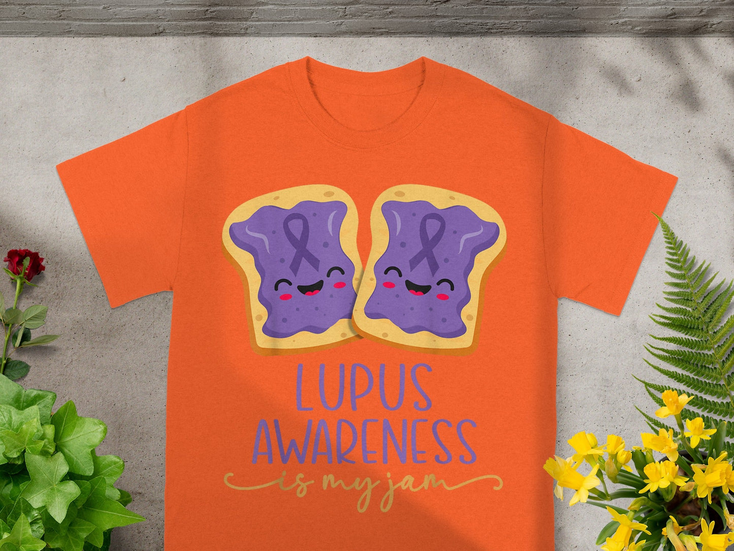 Lupus Awareness Is My Jam Design on Orange Shirt