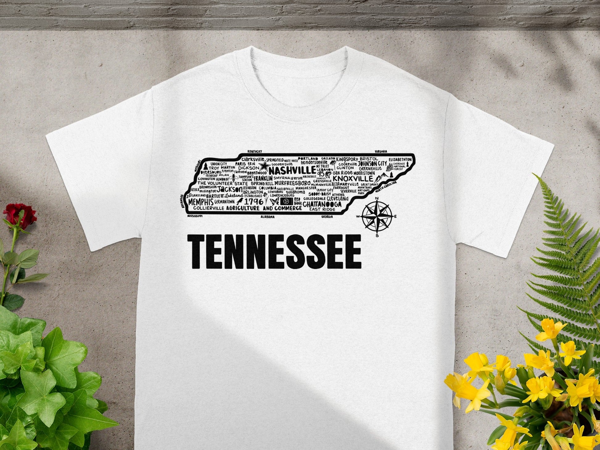 Tennessee Map Graphic Print White T-Shirt