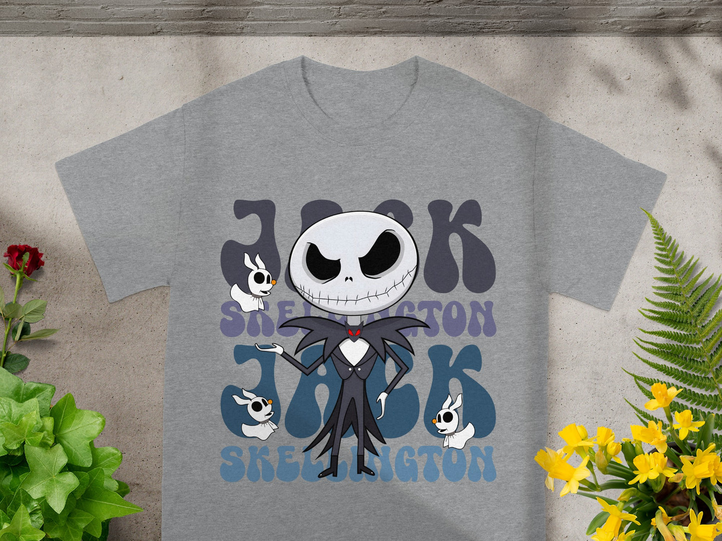 Gray t-shirt with Jack Skellington and "Jack" text design.