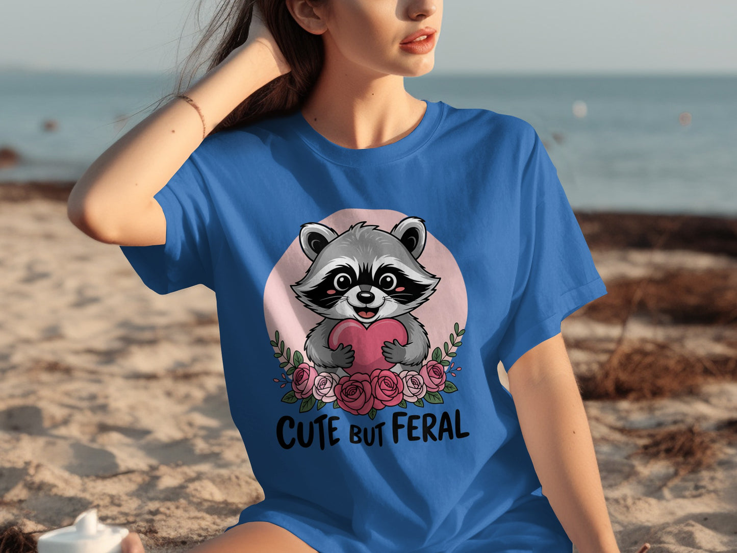 Cute But Feral Raccoon Holding Heart Graphic Tee